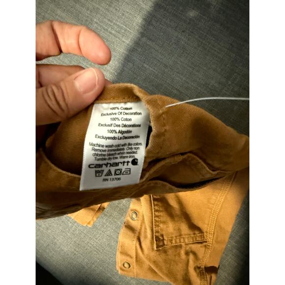 Carhartt Overalls 12 Months Baby Bib Overall Tan Brown Snap Crotch Double Knees - Picture 5 of 6